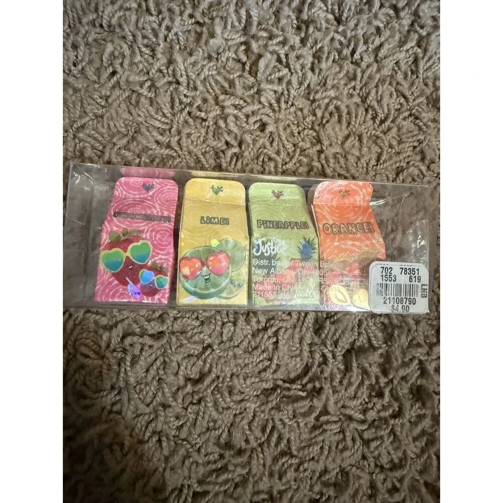 Justice New Fruit Scented Erasers Four Fun Fruit Flavors lemon orange pineapple